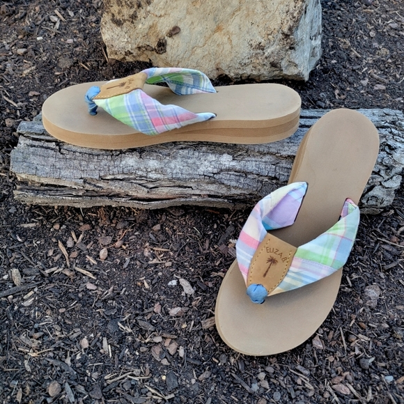 ELIZA B. ♡ Super-Sweet 'n Cute Pastel Plaid 'n Leather Flip Flop Thong Sandals 5 - Picture 7 of 17